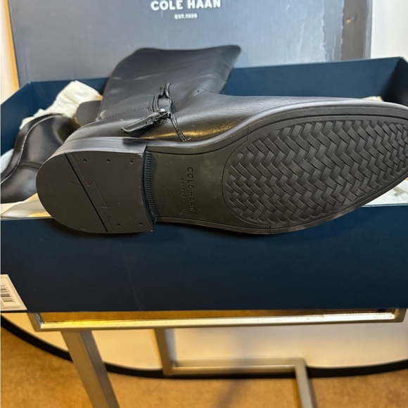 Cole Haan Black Leather Tall Boots with Buckle - Picture 4 of 6